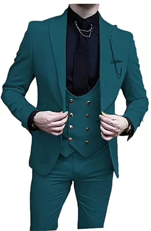 Men's 3 Piece Slim Fit Suit - Wedding Prom Business Blazer Vest Pants Set