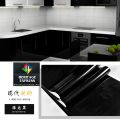 2M - Black Self-adhesive Wallpaper, Solid Color Glossy Film Wallpaper, Waterproof Washable Peel And Stick Contact Paper, Backdrop Appliances Furniture. 