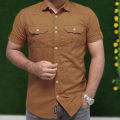 Shirt For Men Summer Cotton Fabric Half Sleeve Casual Style Solid Colors.