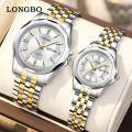 Longbo Watch New Fashion Couple Watch Men's Waterproof Steel Calendar Quartz Watch Tiktok Cross border hair generation. 
