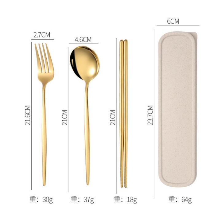 Panda Online 4PCS Portable Stainless Steel Cutlery Set Travel Dinnerware  Sets Spoon Fork Chopsticks Kitchen with Case Cutlery Camping Dinner