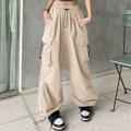 Parachute Black Pants Women Streetwear Oversize Pockets Cargo Trousers Harajuku Wide Leg Baggy Sweatpants.