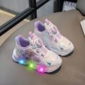 Girls Shoes New Leather Rotating Buttons Kid Sneakers LED Flashing Soft Sole Sport Footwear Baby Children Toddler Shoe Trainers. 