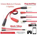 3.5mm 1 Male to 2 Female Ports Headphone Micophone Stereo Audio Cable Adapter. 