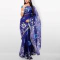 Blue  Cotton  Kota  Handprint  Saree  For  Women. 