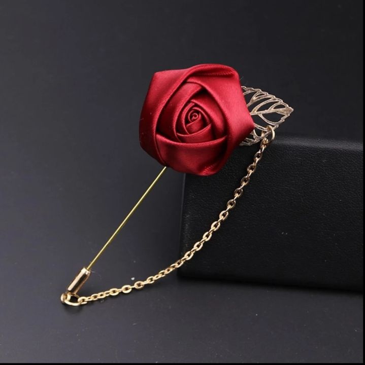 Men's Suit Brooch MEN and WOMEN Rose Flower Coat Pin with Chain