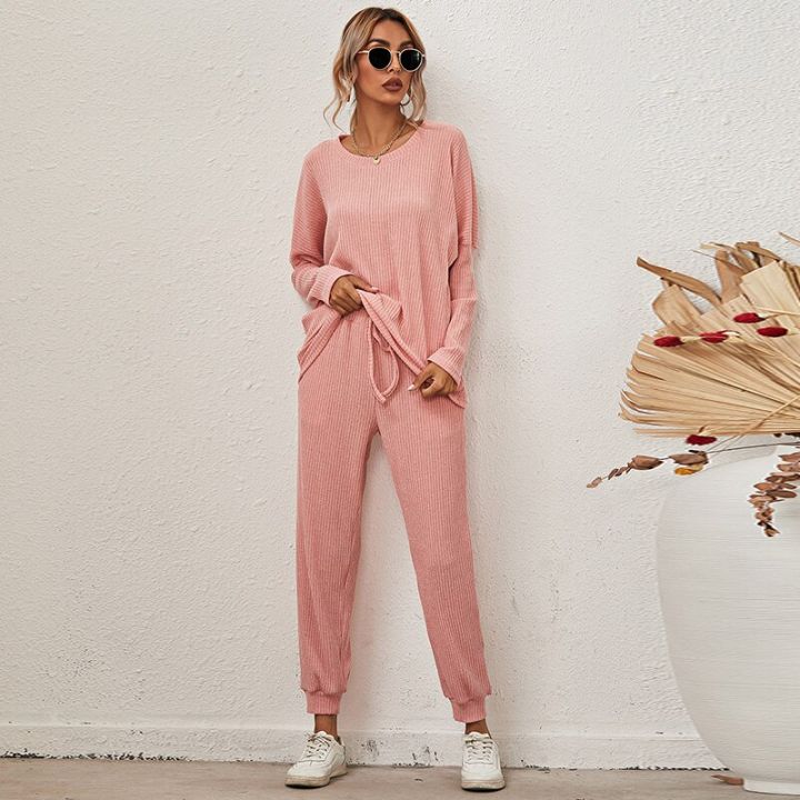 Fashion%20Casual%20Solid%20Sleepwear%20Women%20Thread%20Knitting%202%20Piece%20Set%20Long%20Trousers%20Suit%20Autumn%20Winter%20Pullover%20Tops%20Leisure%20Homewear%20-%20Image%205