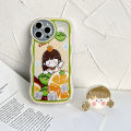 Hontinga for Samsung Note 20 Back Cover Free Holder Lovely Girl Soft Wavy Case Camera Protection Transparent TPU Mobile Cover. 