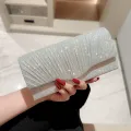Ladies Glitter Silver Clutch Bag Envelope Evening Bag Fashion Elegant Long Purse Women Chain Shoulder Bags Wedding Party Handbag. 
