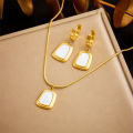 316L Stainless Steel Simple Square Gold Color Pendant Necklace Earring For Women Trendy Korean Jewelry Set Holiday Gift. 