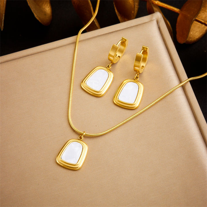 316L%20Stainless%20Steel%20Black%20White%20Geometric%20Necklace%20Bracelets%20Earrings%20For%20Women%20New%20Trendy%20Jewelry%20Set%20Wedding%20Gift%20-%20Image%202