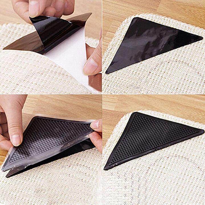 4Pcs Anti-slip Carpet Sticker/Rug Carpet Mat Grippers/Triangle High Stickiness Reusable Mat Rug Gripper for Home