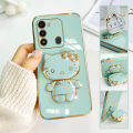 For Tecno Spark 8C Hello Kitty Mirror Folding Bracket Casing Luxury Plating Soft Phone Case. 