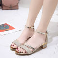 Korean Style Women Sandals Lady Shoes Fashion Women Sequins Sandals Ankle Mid Heel Block Party Open Toe Shoes Fashion Shoes Work female shoes women shoes.