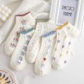 5pair /Lot Ankle Socks for Women Crew Colorful No Show Low Cut Invisible Cotton Thin Non-slip Silicone Breathable Walking White. 