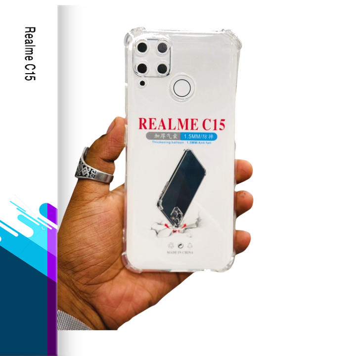 For Realme C15 - Reinforced Shockproof Cushion Back Clear Hybrid Transparent Sof Silicon Back Cover Casing