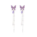 1 Pair Trendy Korean Purple Crystal Butterfly Drop Earring for Women Girls Fashion Tassel Chain Rhinestone Earring Party Wedding Jewelry Gift. 