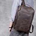 Vintage Men's Crazy Horse Leather Backpack genuine leather Retro Rucksack Large Classic Travel Backpack Big laptop computer bag. 