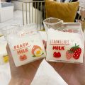 Kawaii Milk-box Glass Mug Cold extract Coffee Cup Square Half Pint Creamer Milk Cup Creative Cute Fruit Water Bottles. 