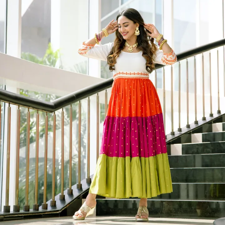 Off%20White%20Multicoloured%20Tiered%20Dress%20with%20Polka%20Prints%20&%20Gota%20Details%20k-183%20-%20Image%203