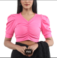 [ Sathi house ]Cotton Half Body short Sleeve Crop Tops Blouse for Women. 