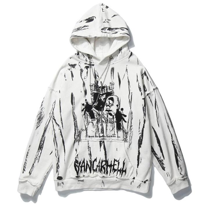 Aolamegs Men Hop Hoodie Sweatshirt Gothic Horror Skull Print Punk