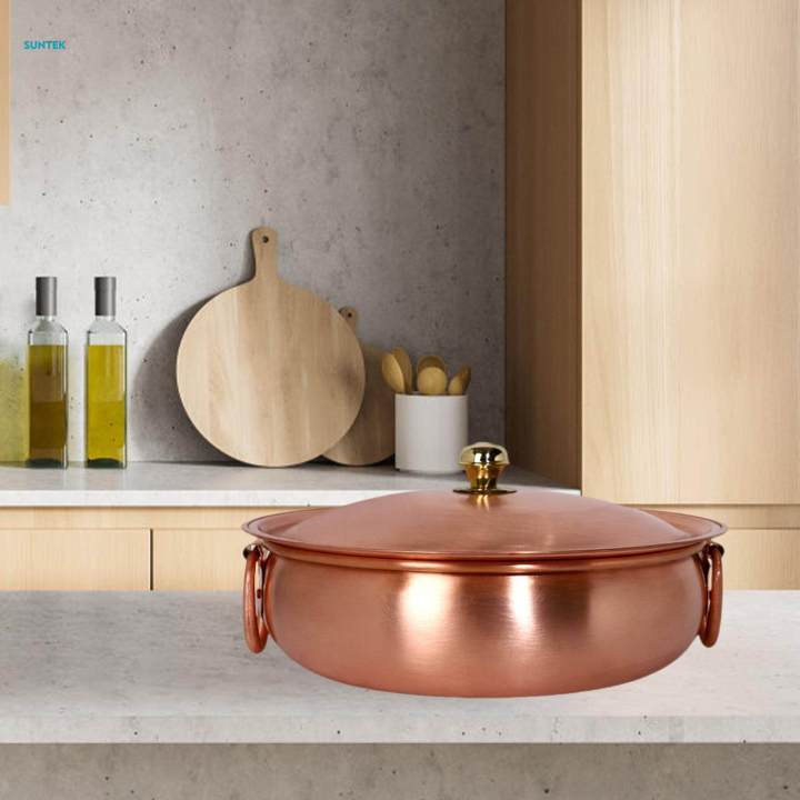 Copper Chafing Dish Pot Thick Elegant Ramen Pot with Lid Cooking Pot for Picnic Household