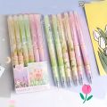 6pcs Purple Tulip Erasable Gel Pens Kawaii Gel Pens With Erasers Korean Stationery Students Girl Gift School Office Supplies.