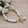 Religious Pearl Bracelet Angel Wing Cross Beaded Bracelet Baby Shower Girl Boy Baptism Gift. 
