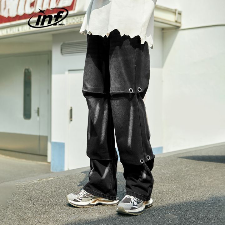 INFLATION Design Streetwear Layered Jeans Men Wide Leg Hip Hop Denim Pants Male Trousers
