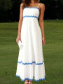 Traf Female Dress Summer Lace Patchwork Frock Elegant Suspender Strapless One-piece Dress Oversized Long Skirt Casual Streetwear.