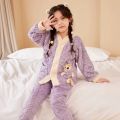 New Autumn Winter Kids Thicken Warm Flannel Pajamas Baby Boys Girls Cartoon Bear V-neck Casual Sleepwear Clothing Sets Pyjamas.