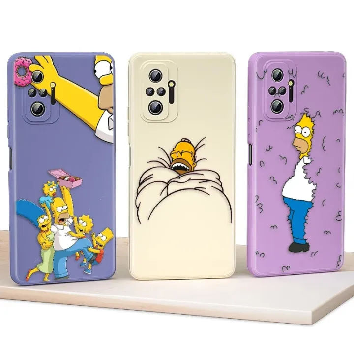 Cartoon Funny The Simpsons Case For Xiaomi Redmi Note 12 12S 12R 11 11T 11S 10 10S 9 8 8T Pro Plus 5G Liquid Rope Phone Cover