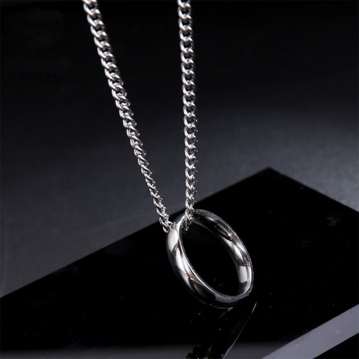Simple Necklace With Finger Ring Men's Plain Color Necklace- Fashion Chain