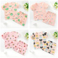 (New) 2 pcs/set ldren E service cotton cartoon print short sleeve back shorts for 0-3 years old kids color. 
