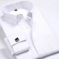New M~6XL Cotton Men's French Cuffs Business Long Sleeve Shirt Stripes Comfortable Standard Elegant Formal Shirts Cufflink Top.