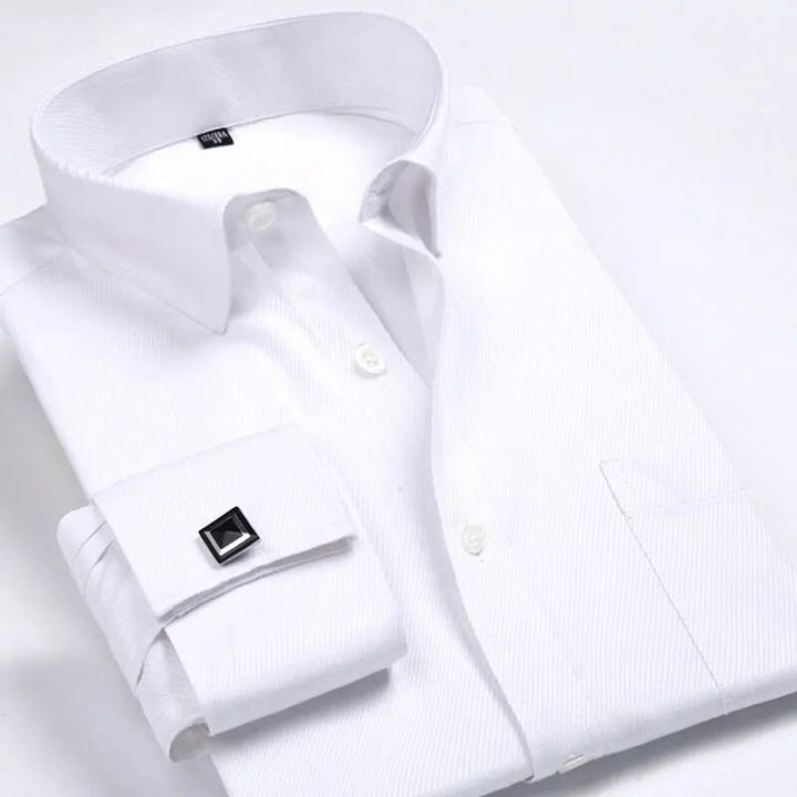New%20M~6XL%20Cotton%20Men's%20French%20Cuffs%20Business%20Long%20Sleeve%20Shirt%20Stripes%20Comfortable%20Standard%20Elegant%20Formal%20Shirts%20Cufflink%20Top%20-%20Image%204