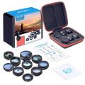 APEXEL 10 In 1 Phone Camera Lens Kit Fisheye Wide Angle Macro Lens CPL Filter Kaleidoscope and 2X Telescope Lens for Smartphone. 