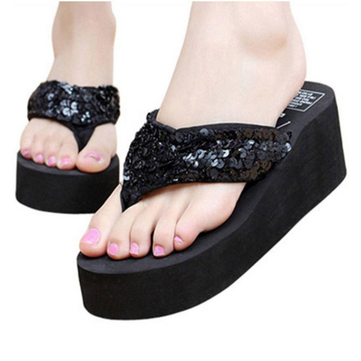 Modern High Heel Sponge Bling Flops Paillette Heel Soles