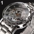 Mechanical Watch Luxury Waterproof Hollow Watch Men Skeleton Roman Numerals Hollow Dial Stainless Steel Band Automatic Watch. 