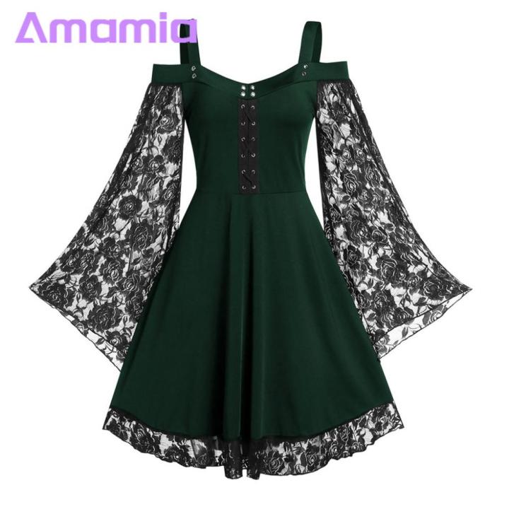 Amamia%20Women%20Gothic%20Cold%20Shoulder%20Long%20Flared%20Sleeve%20Waist%20Tight%20Bandage%20Party%20Dress%20-%20Image%202
