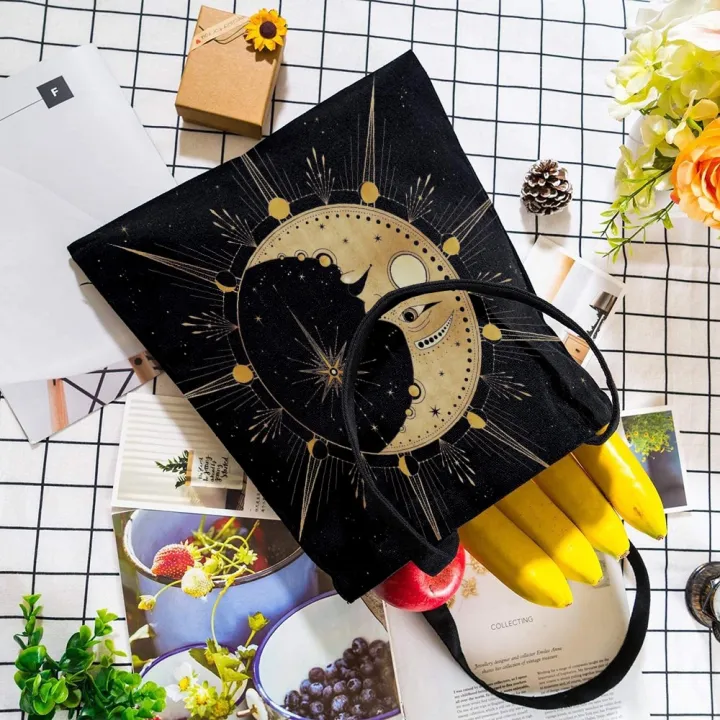 Retro%20Moon%20Art%20Tote%20Bag%20Women's%20Daily%20Casual%20Shopping%20Black%20One%20Shoulder%20Canvas%20Bag%20For%20Men%20Women%20ECO%20Groceries%20Bag%20With%20Zipper%20-%20Image%206