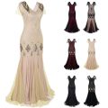 Women 1920s Great Gatsby Dress Long 20s Flapper Dress Vintage V Neck Sequins Beads Maxi Party Dress Mesh Prom Gown Elegant Dress. 