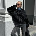 Red Zipper Leather Jacket Women Casual Long Sleeve Lapel Cropped Coat Autumn New Lady Vintage Fashion Tops Outerwear.