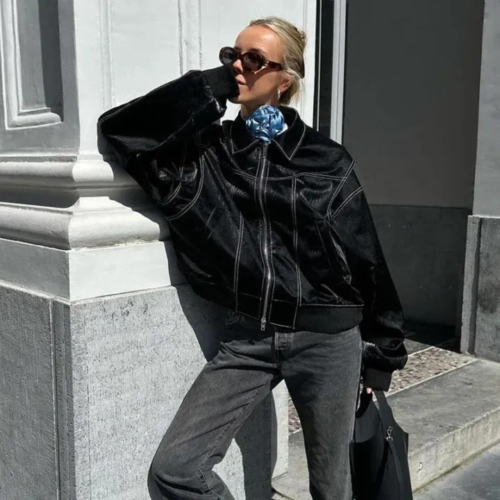 Red%20Zipper%20Leather%20Jacket%20Women%20Casual%20Long%20Sleeve%20Lapel%20Cropped%20Coat%20Autumn%20New%20Lady%20Vintage%20Fashion%20Tops%20Outerwear%20-%20Image%203