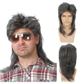 OUCEY Short Synthetic Hair Wigs For Men Natural Wavy Red Wig With Bangs Cosplay Wigs Male Curly Hair Fluffy Nightclub Bar Wig. 