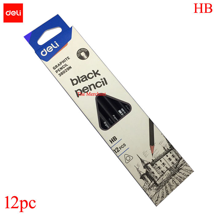 Deli%2038029N%20Black%20Triangular%20Pencil%20-%20Black%20-%20HB%20-%2012pc%20-%20Image%203