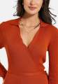 Womens Long Sleeve Ribbed Knit Wrap Collared Midi Belted Bodycon From Levin.