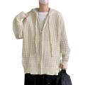 【Alien Alien】 Men Sweater Long Sleeve Zipper Closure Solid Color Hollow-out Design Super Soft Decorative Polyester Men Hooded Sweater Coat.