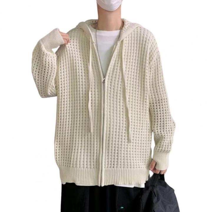 %E3%80%90Alien%20Alien%E3%80%91%20Men%20Sweater%20Long%20Sleeve%20Zipper%20Closure%20Solid%20Color%20Hollow-out%20Design%20Super%20Soft%20Decorative%20Polyester%20Men%20Hooded%20Sweater%20Coat%20-%20Image%202
